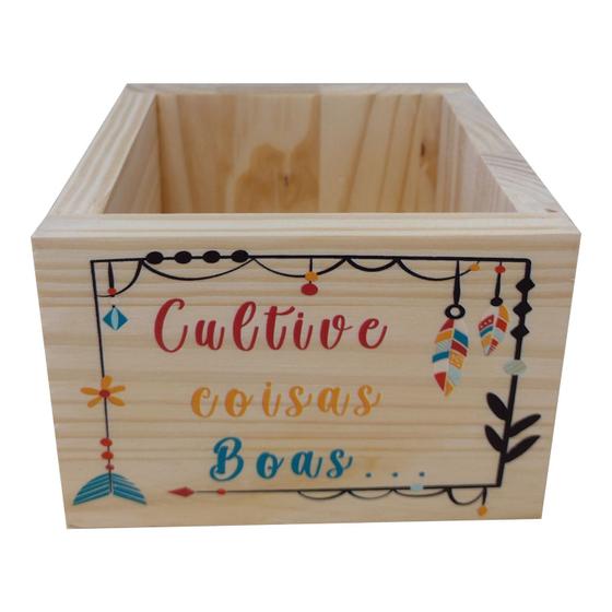 Imagem de Cachepô Decorativo de Pinus com Estampa  - Cultive Coisas Boas 15x15x10