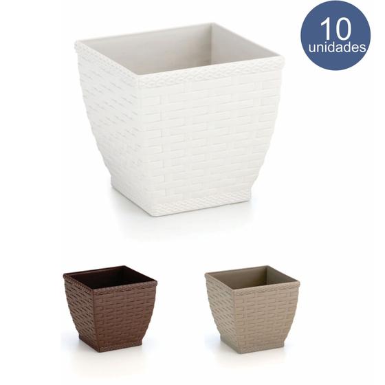 Imagem de Cachepos Rattan Quadrado Mini - Kit 10 Unidades Vaso Azaleia Orquidea