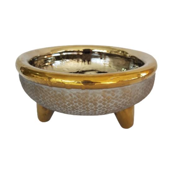 Imagem de Cachepot Bacia Bronze e Dourada em Cerâmica