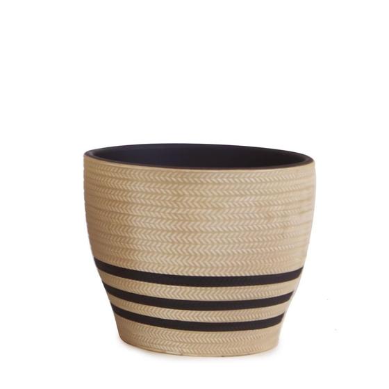 Imagem de Cachepot ceramica bege com listras pretas ofw 12cm