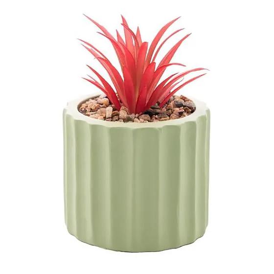 Imagem de Cachepot de Cimento com Suculenta Lines Verde Claro 7,5cm 61586 - Wolff