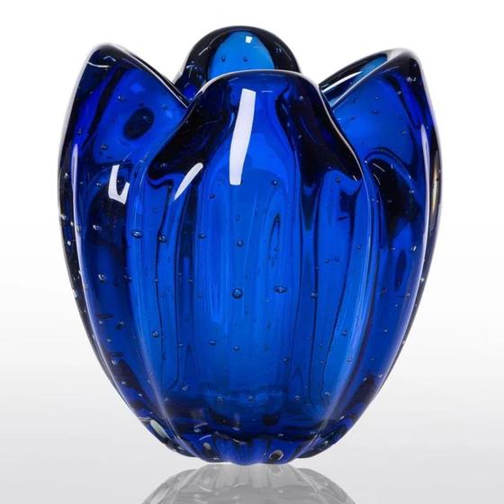 Imagem de Cachepot Decoração Cristal Murano Charming Cor Azul Safira