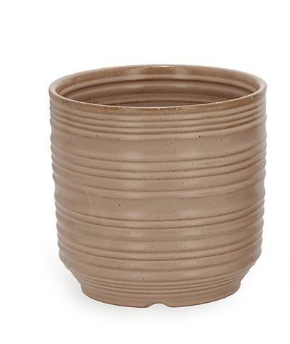 Imagem de Cachepot em ceramica com listras marrom mart 16,5cm