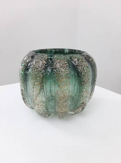 Imagem de Cachepot em Murano Verde com Pó de Ouro 11 cm x 9 cm