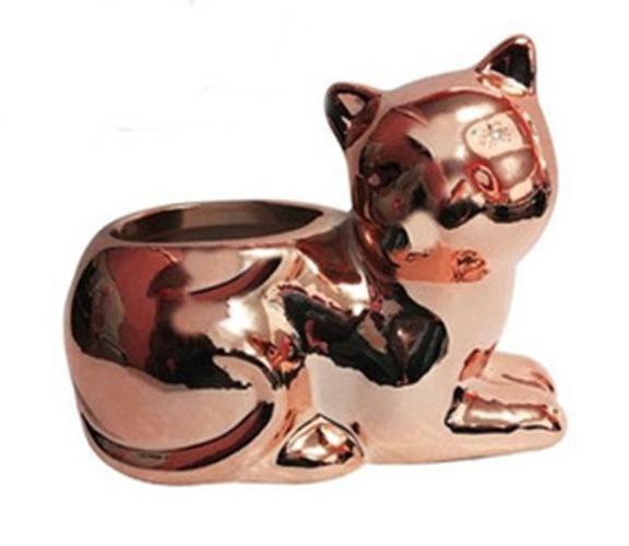Imagem de Cachepot Enfeite Gato Em Porcelana Metalizada Rose Gold
