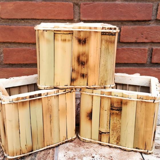 Imagem de Cachepot Rústico Retangular de Bambu Natural  13cm L x 11cm A