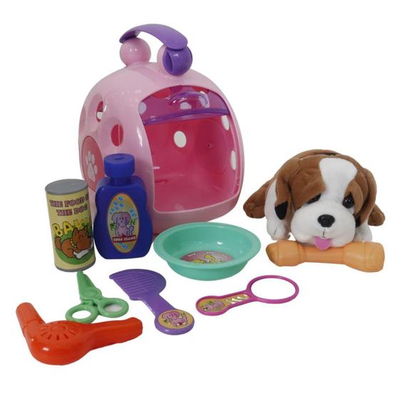 Imagem de Cachorrinho de Pelúcia com casinha e itens pet shop banho - 99TOYS