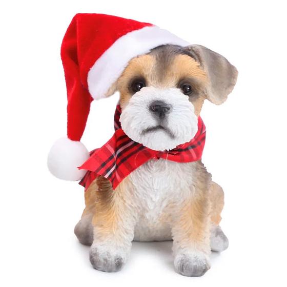 Imagem de Cachorrinho Decorativo c/ Gorro de Natal - 12 cm x 8 cm - 1 unidade - Cromus - Rizzo