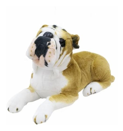 Imagem de Cachorro Bulldog Marrom Claro Deitado Realista 55cm Pelúcia