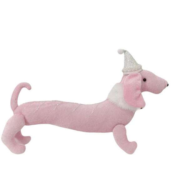 Imagem de Cachorro Dachshund Rosa de Pelúcia 37cm - Decoração Natalina