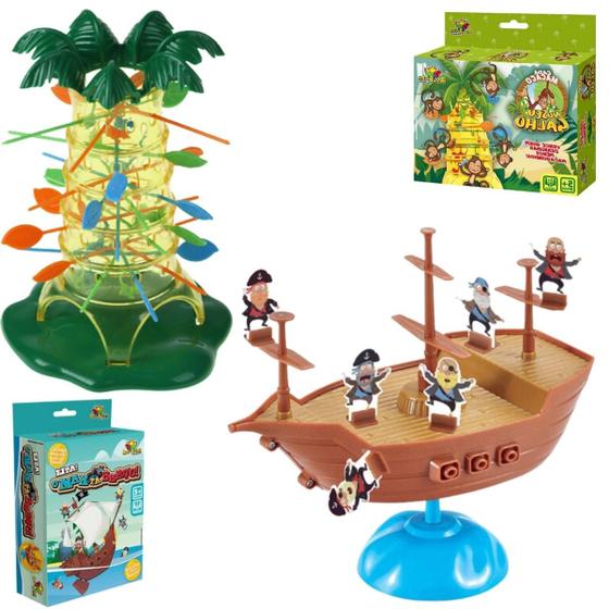 Imagem de Cada Macaco no Seu Galho Brinquedo + Navio Pirata Combo 2 Brinquedo Infantil Jogos