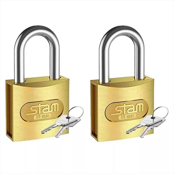 Imagem de Cadeado 30 Mm Zamac Latonado E-coat Com 2 Chaves Stam Kit C/ 2