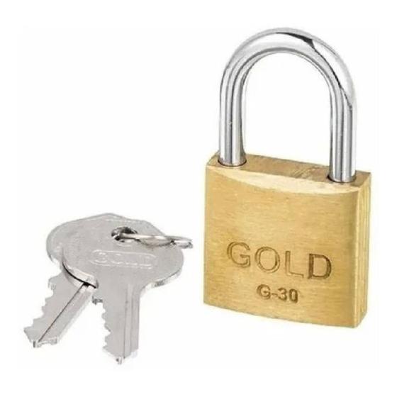 Imagem de Cadeado 30mm de Latão Maciço Com Haste Reforçado com 2 chaves Gold