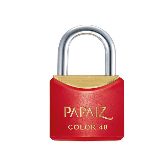 Imagem de Cadeado com Chave Cr40 Latão Vermelho Color Line Papaiz