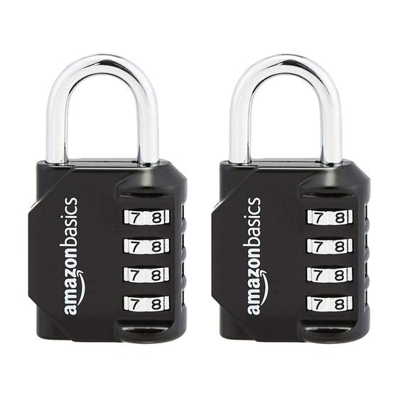 Imagem de Cadeado Combinado Amazon Basics - 4 Dígitos, Preto (Pacote com 2)