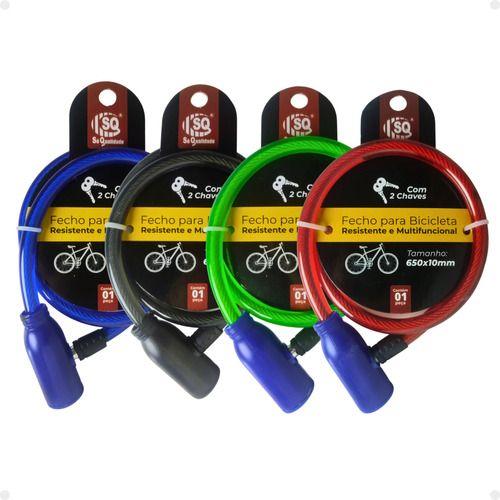 Imagem de Cadeado Fecho Bicicleta Reforçado Cabo Aço Com 2 Chaves 65cm