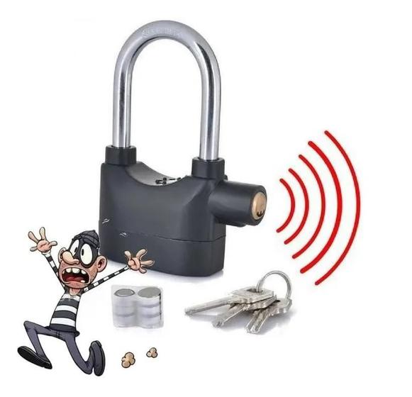 Imagem de Cadeado Grande Reforçado Resistente Com Alarme Antifurto