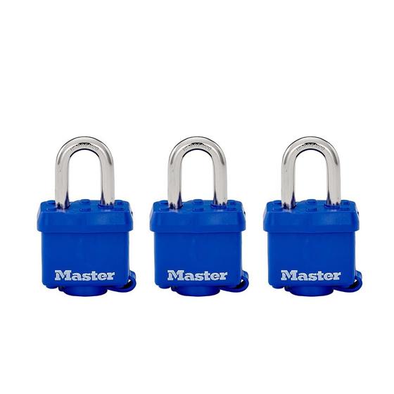 Imagem de Cadeado Master Lock 312TRI Laminado com Chave Azul (Pacote com 3)
