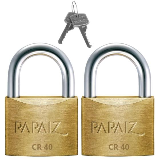 Imagem de Cadeado Médio 40Mm Haste Curta Latão Dourado Com Chave 02 Un