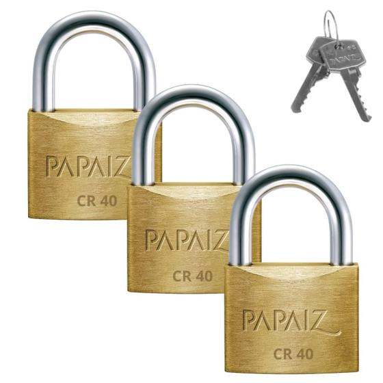 Imagem de Cadeado Médio 40Mm Haste Curta Latão Dourado Com Chave 03 Un