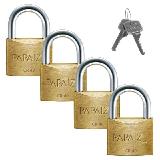 Imagem de Cadeado Médio 40Mm Haste Curta Latão Dourado Com Chave 04 Un