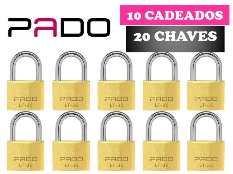 Imagem de Cadeado Pado 35mm Kit 10 Peças Segredos Iguais 20 Chaves