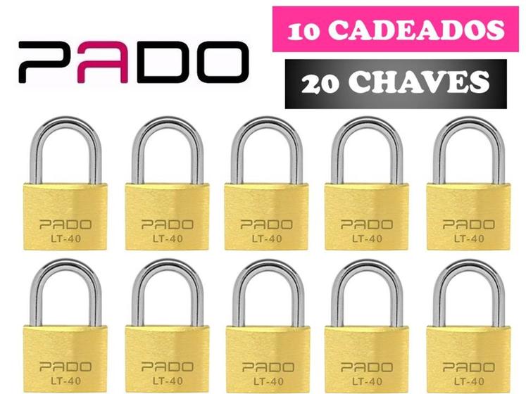 Cadeado Pado 40mm Kit 10 Peças Mesmos Segredos - 20 Chaves Menor preço em Cadeado Pado 40mm Kit 10 Peças Mesmos Segredos - 20 Chaves