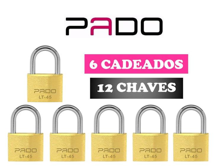 Imagem de Cadeado Pado 45mm Mesma Chave Kit 6 Peças Segredos Iguais 