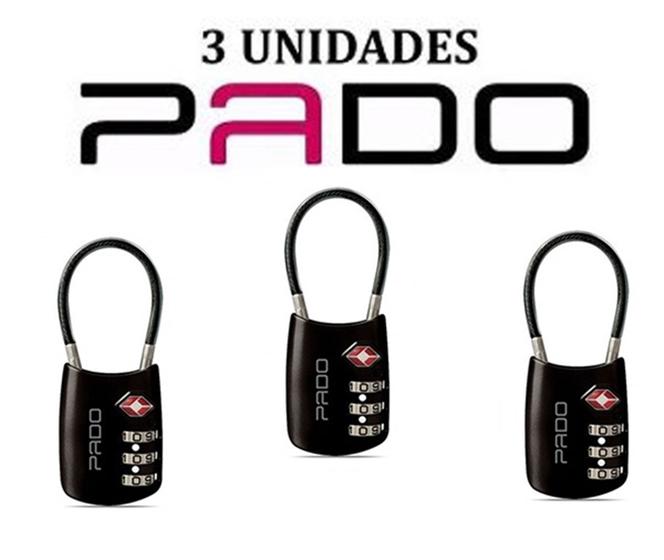 Imagem de Cadeado Pado Personal Preto Kit 3 Unidades Com Segredo Tsa