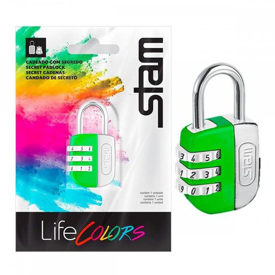 Imagem de Cadeado Para Mala Stam Life Colors Com Segredo 25Mm Verde