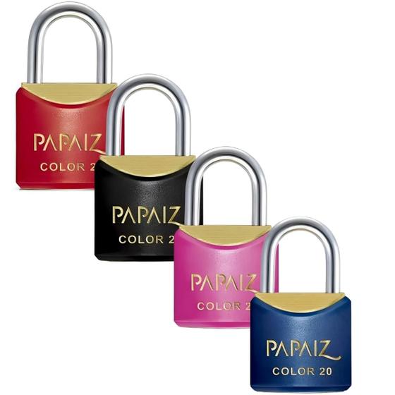 Imagem de Cadeado Pequeno 20mm Haste Curta Latão Maciço Com Chave Colors  Papaiz   Kit 4 Un