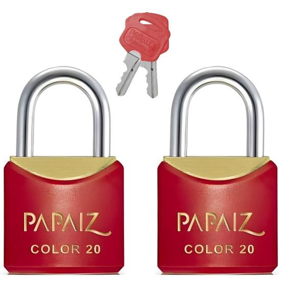 Imagem de Cadeado Pequeno 20Mm Haste Curta Vermelho Com Chave 02 Un