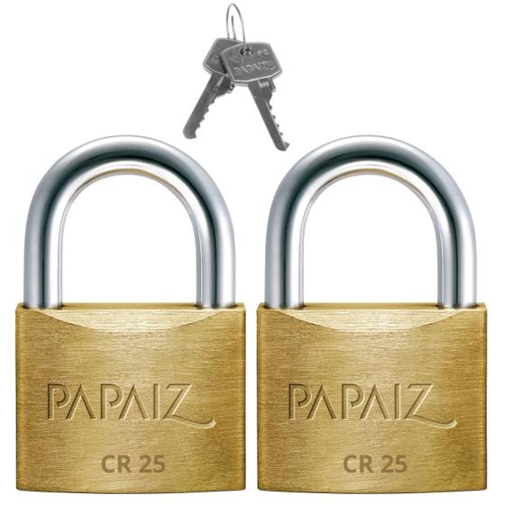 Imagem de Cadeado Pequeno 25mm Haste Curta Latão Maciço Dourado Com Chave  Papaiz  Kit 02 Un