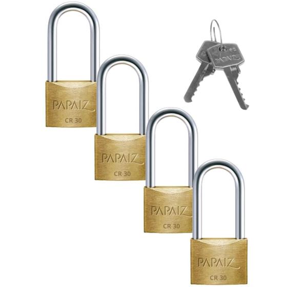 Cadeado Pequeno 30Mm Haste Longa Latão Dourado Chave 04Un - Papaiz Imagem de Cadeado Pequeno 30Mm Haste Longa Latão Dourado Chave 04Un