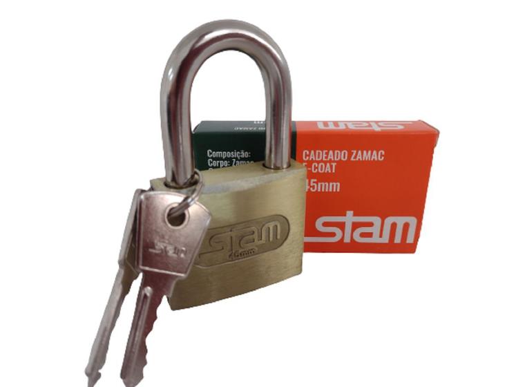 Imagem de Cadeado Stam Zamac Latonado Grande E-Coat 45mm C / 2 Chaves 