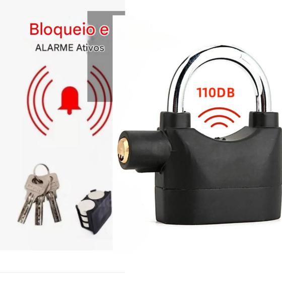 Cadeado Tranca Alarme Bloqueio Universal Anti-roubo Bicicleta Moto Portão BOM2603 - bonder Imagem de Cadeado Tranca Alarme Bloqueio Universal Anti-roubo Bicicleta Moto Portão BOM2603