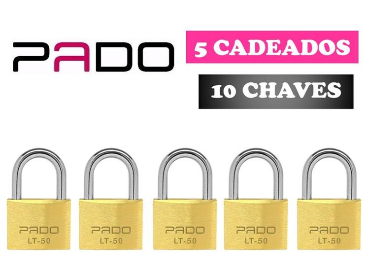 Imagem de Cadeados 50mm Pado Kit 5 Peças Mesmos Segredos 10 Chaves