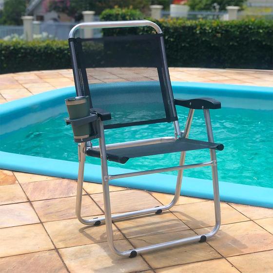 Cadeira Alumínio Reforçada com PORTA COPOS TÉRMICO Cancun Plus Preta Zaka 120 KG Menor preço em Cadeira Alumínio Reforçada com PORTA COPOS TÉRMICO Cancun Plus Preta Zaka 120 KG