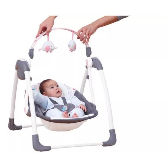 Imagem de    Cadeira Balanço Automatica Rosa Criança Bebê Infantil Kit Higiene Lenço Umidecidos