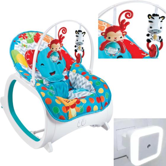 Imagem de Cadeira Balanço P/ Bebê Musical Azul + Luminária Baby Sensor