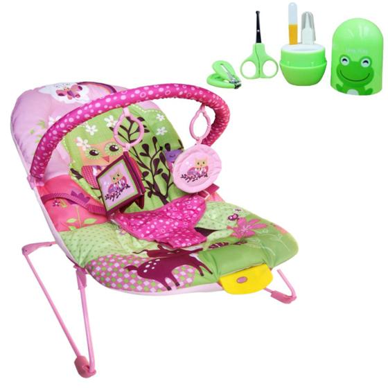 Imagem de Cadeira Balanço P/ Bebê Rosa Musical 9Kg Soft + Kit Estojo