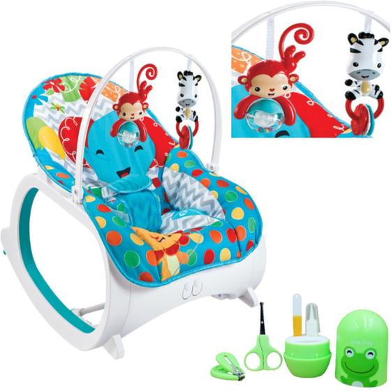Imagem de Cadeira Balanço Safari Azul 18Kg C/ Kit Manicure Bebê Sapo