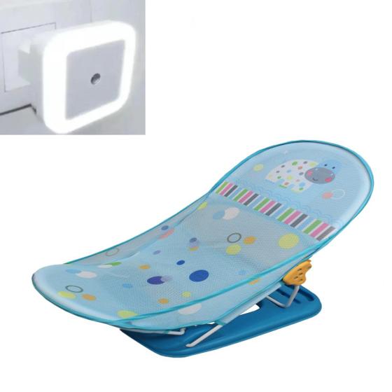 Imagem de Cadeira Banheira Azul Infantil Bebê Banho Menino + Luminária