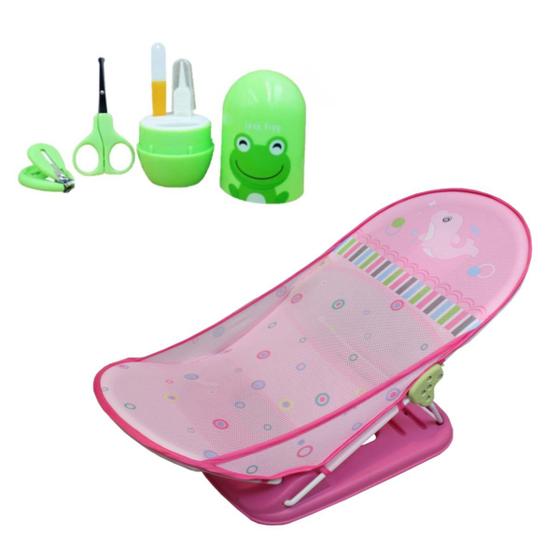 Imagem de Cadeira Banheira Retrátil Infantil Rosa + Kit Manicure Sapo