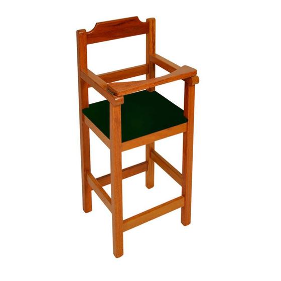 Imagem de Cadeira Bebe de Madeira com Trava com Assento Estofado Preto - Natural