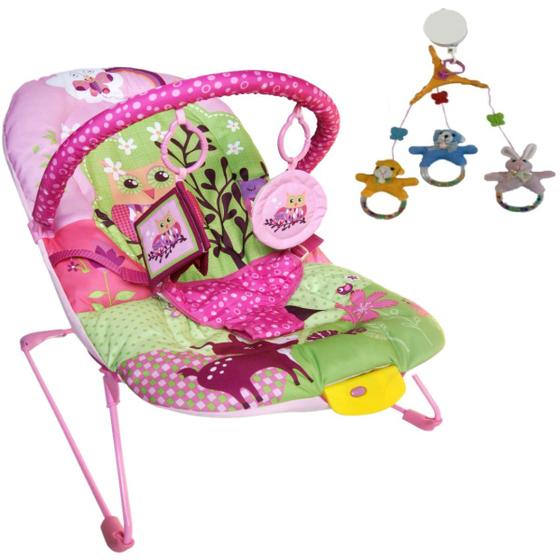 Imagem de Cadeira Bebê Vibratória Descanso Rosa 9Kg + Móbile Ursinhos