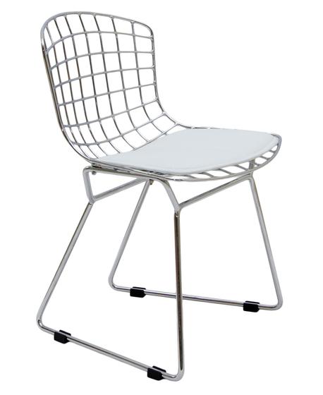 Imagem de Cadeira bertóia em aço polido cromado branca - Universal Mix