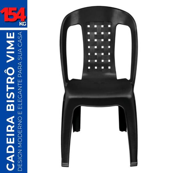 Imagem de Cadeira Bistrô Preta Plástica Resistente Suporta Até 154Kg