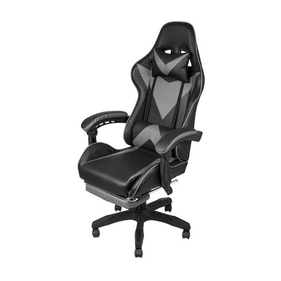 Imagem de Cadeira Boxbit Gamer Hawker Cinza Revestida em Pu Base e Rodas Eu Pu com Apoio para Os Pés