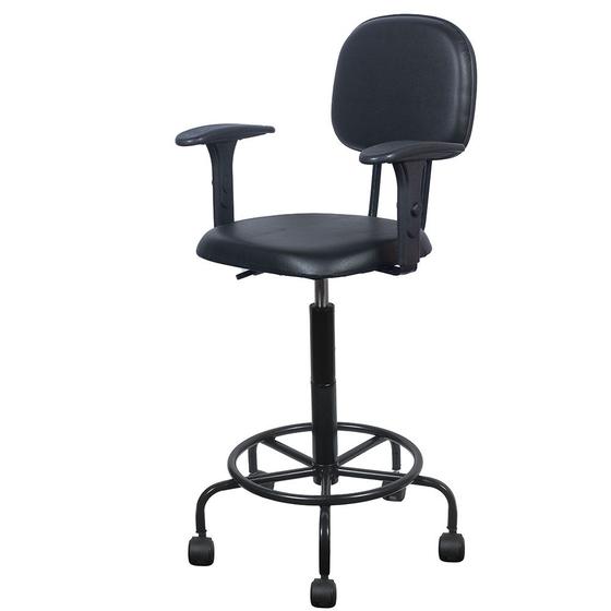 Imagem de Cadeira Caixa Alta com rodizios bracos de regulagem de altura Atendimento Recepção Balcão tecido sintetico preto